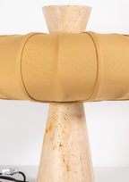 Andorra Tischleuchte 2.0 | Romano Beige Travertin, Golden Ochre Baumwollschirm