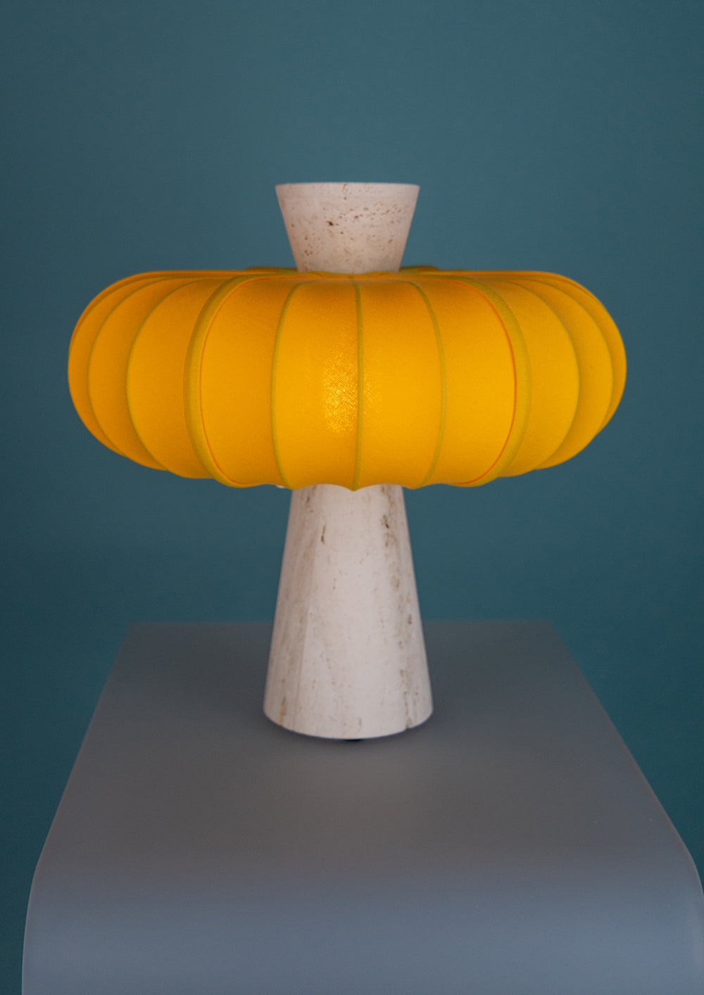 Andorra Table Lamp | Cadmium Yellow Cotton - White Travertine